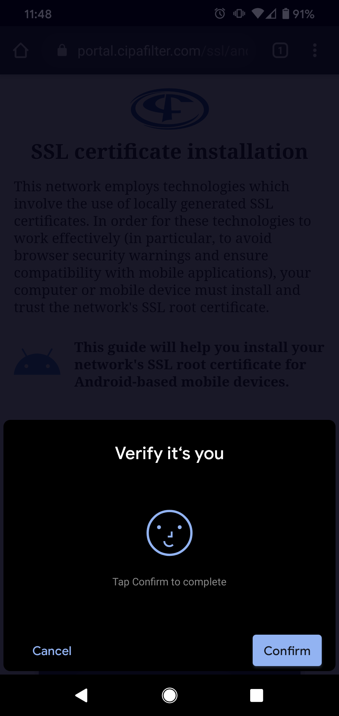 Android identity verification prompt