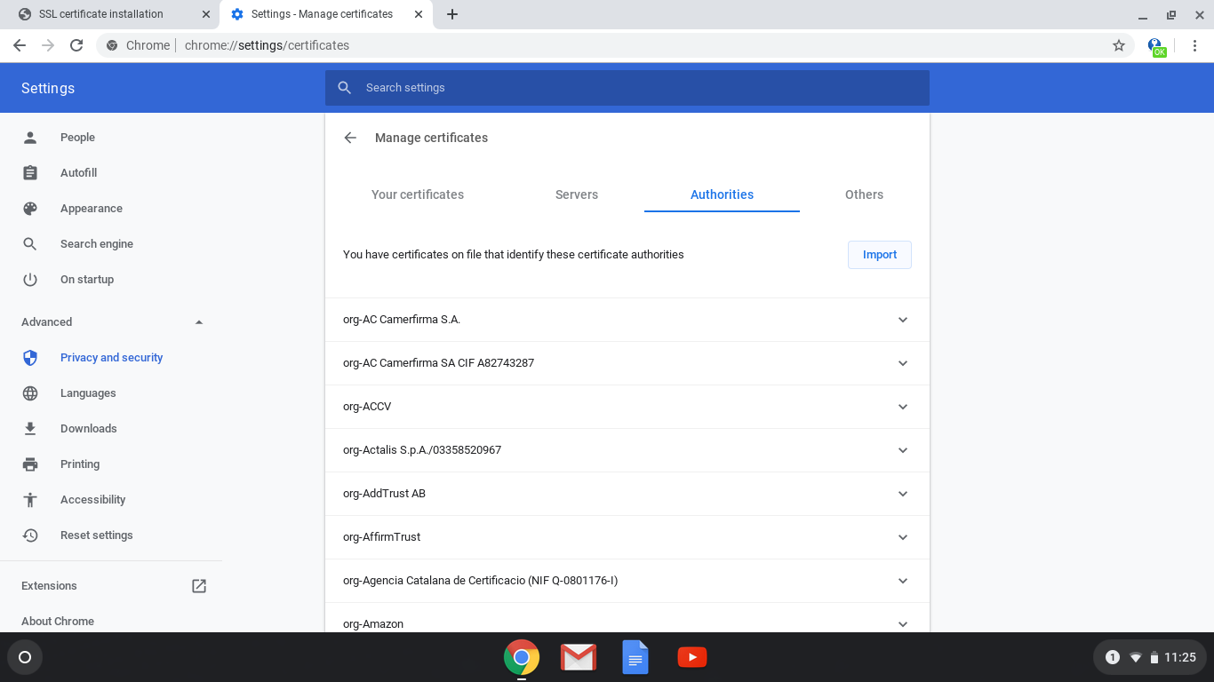 Chrome certificate manager