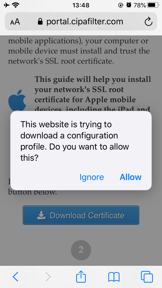 iOS allow-download dialog